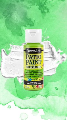 A bottle of bright green Patio Paint, an outdoor acrylic paint from DecoArt. Outdoor Art, Backyard Ideas, Weather Resistant, Acrylic Painting