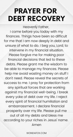 a prayer for debt recovery on white paper