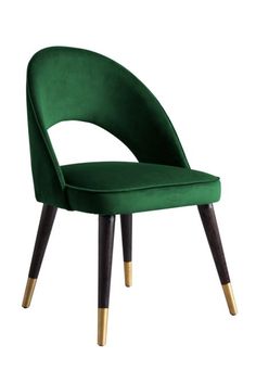 a green chair with wooden legs on a white background