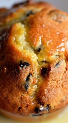 a close up of a muffin on a plate