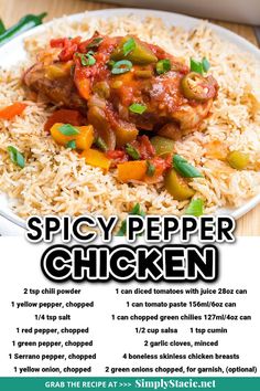 the flyer for spicy pepper chicken is shown