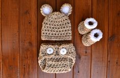 Crochet Baby Bear Photo Prop Outfit Baby Bear Outfit, Crochet Bear Hat, Crochet Newborn Outfits, Bear Outfit, Newborn Photos Boy, Newborn Photo Outfits, Crochet Newborn, Baby Boy Hats, Bear Outfits