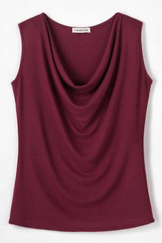 Drape Neck Shell, Malbec Women Blouses Fashion, Fashion Tops Blouse, Shell Tops, Trendy Fashion Tops, Blouse Pattern Sewing, Classy Dress Outfits, Knit Tank Top, Purple Top, Fashion Design Clothes