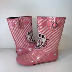 Rare Hello Kitty University Crest Chooka Rain Boots Women’s Sz 10. Pink With Stripes. Crest Is Black/Pink/White In Good Pre Owned Condition - Please See Photos For Condition. Super Cute!!! Trendy Pink Waterproof Rain Boots, Rare Hello Kitty, Rain Boots Women, Boots Women, Rain Boots, Pink White, Hello Kitty, Black Pink, Super Cute