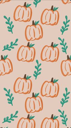 an orange and green pattern with pumpkins on it's side, in front of a beige background