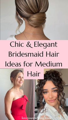 Find the perfect look for your bridesmaids with these stunning medium-length hairstyles! From elegant updos to chic waves, these styles are versatile and wedding-ready. Click to explore gorgeous hair ideas that will make your bridal party shine on the big day! Hair Styles For Bridesmaids Medium Hair, Wedding Guest Updos For Medium Hair, Maid Of Honor Hair, Diy Bridesmaid Hair, Elegant Wedding Hairstyles, Wedding Hair Bridesmaid, Bride Hairstyles For Long Hair, Bridesmaid Hair Ideas