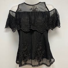 * Reduced, Final Price* New With Tags. Retail $40.00 Fitted Gothic Blouse For Summer, Gothic Evening Tops For Summer, Gothic Summer Evening Tops, Summer Evening Gothic Tops, Black Lace Top Blouse With Short Sleeves, Fitted Black Gothic Lace Top, Black Lace Top With Short Sleeves For Summer, Short Sleeve Lace Top For Evening In Summer, Summer Evening Short Sleeve Lace Top