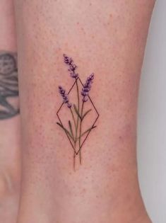 two tattoos on the legs of people with small flowers and geometric shapes tattoo designs for women