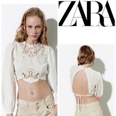 Nwt Zara Embroidered Top Size L 0881/010 Color Oyster White Zara Elegant Embroidered Top For Spring, Elegant Zara Embroidered Top For Spring, Zara Fitted Embroidered Top For Spring, Zara Embroidered Top, Oyster White, Zara White, Embroidered Top, Zara Tops, Color White