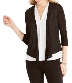 NIC + ZOE Lightweight 4-Way Linen Blend Open Front 3/4 Sleeve Cardigan | Dillard's Petite Cardigan, Best Cardigans, Perfect Cardigan, Retail Sales, Foundation Colors, Twirl Dress, No Waste, Cardigan Black, Lightweight Cardigan