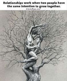 a drawing of two people hugging each other in the middle of a tree with text that reads