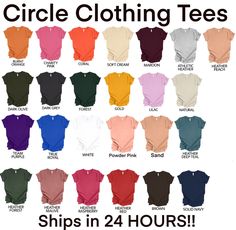 These circle clothing blank, solid color T-Shirts are perfect for any DIY, HTV customization, Screen Printing, or any craft ideas. They are soft, comfortable, fit perfectly, and are highly rated. Solid colors + heather colors are available! COLOR OPTIONS - Please select your desired color by referring to the first image Fabrication: 100% SoftLume combed and ring-spun cotton, 30 single 4.3 oz NOTE: Heather colors may contain small amount of Polysetser UNISEX SIZING: Tear Away Label Retail Fit Rib Shirt Color, Color Shirt, T Shirt Colors, T Shirt Colors Palette, Education Shirts, Blank Apparel, Blank T Shirts, Plain Shirts, Unisex Shirts