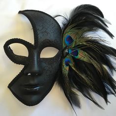 Black 3/4 face Venetian style Mardi Gras Mask with ribbon ties. Full Face Masquerade Mask, Masquarade Mask, Masquerade Mask Diy, Phantom Mask, Theme Carnaval, Masquerade Wedding, Venetian Carnival Masks, Yakuza Tattoo, Mask Designs