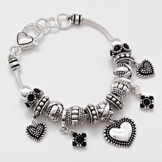 Style No : [264006] Mbb06450-As-Jet-1"H Color : Silver Burnished Theme : Heart Marcasite Heart Full Charm Bead Bracelet Size : 1" H, 7 1/2" + 1/2" L Heart Clasp Closure Valentine's Day Silver Beaded Crystal Bracelet, Silver Heart-shaped Beaded Charm Bracelet, Silver Beaded Heart Charm Bracelet, Silver Beaded Crystal Bracelet For Valentine's Day, Silver Beaded Heart-shaped Charm Bracelet, Silver Beaded Charm Bracelet With Heart Shape, Silver Beaded Heart Bracelet, Heart-shaped Silver Beaded Bracelets, Elegant Silver Charm Bracelet With Heart Beads