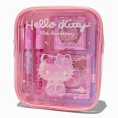 This makeup set is perfect for Hello Kitty® super fans! Featuring two lippies, an eyeshadow palette, and cheek color, this is a must-have for your very own.Makeup Set by Hello Kitty®Claire's Exclusive Flavor: Vanilla, CherryPack Size: 4Included: 2 lip glosses, 1 eyeshadow quad, 1 cheek color, 1 caseMaterial: Liquid, cream - Hello Kitty® 50th Anniversary Claire's Exclusive Makeup Set - 4 Pack Cute Hello Kitty Items, Gift Set Ideas Christmas, Hello Kitty Five Below, Hello Kitty Cute Stuff, Hello Kitty Beauty, Hello Kitty Stuff Accessories, Hello Kitty Everything, Cutecore Stuff On Amazon, Kawaii Makeup Products