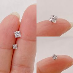 Dainty 4mm Square CZ stud earrings Sterling silver Tiny 3mm | Etsy Silver Square Cut Earrings In Fine Jewelry Style, Diamond Stud Earrings Square, Square Stud Earrings, Stud Square Earrings, Square Diamond Studs, Square Crystal Earrings, Silver Bead Earrings, Diamond Pendants Designs, Bar Stud Earrings