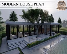 the modern house plan is designed to look like it has been built in an open area