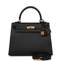 This Kelly, in the Sellier style, is in Black epsom leather with gold hardware and has tonal stitching two straps with front toggle closure, clochette with lock and two keys, a single rolled handle and removable shoulder strap. The interior is lined with black chevre leather and has one zip pocket with an Hermes engraved pull and one open pocket on the opposite side. Collection: UOrigin: FranceCondition: Pristine; new or never (plastic on hardware)Accompanied by: Hermes box, dustbag, clochette, Hermes Kelly Sellier, Hermes Kelly 25, Kelly Sellier, Hermes Box, Kelly Bag, Front Bottoms, Hermes Bags, Gold Hardware, Luxury Bags