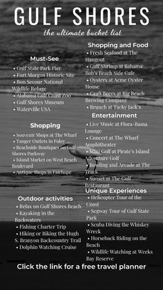 a black and white poster with the words gulf shores on it's front page