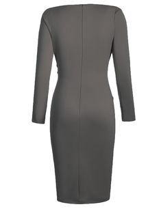 Asymmetric Button Detail Cobalt Dark Gray Ruched Midi Dress Elegant Buttoned Bodycon Dress For Work, Elegant Bodycon Dress With Buttons For Work, Office Midi Dress With Ruched Detail, Elegant Bodycon Dress With Button Closure For Work, Solid Asymmetrical Dresses For Work, Solid Asymmetrical Dress For Work, Knee-length Ruched Midi Dress For Office, Elegant Ruched Bodycon Dress With Asymmetrical Hem, Knee-length Ruched Bodycon Dress For Work