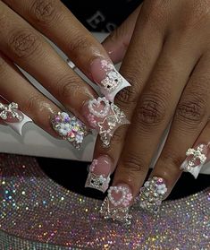 #nailart Pink Junk Nails, Hello Nails