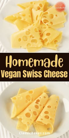 homemade vegan swiss cheese on a white plate