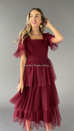 Timeless holiday glam, elevated✨ Our Alana Tulle Tiered Dress | Burgundy is your must-have for a standout piece this season🌹 Shop now for a look that never fades🛍️ Fitted Organza Dress With Tiered Skirt, Fitted Organza Dress With Ruffle Hem, Layered Fitted Evening Dresses, Elegant Layered Midi Dress For Party, Layered Fitted Midi Dresses, Tulle Dresses With Ruffle Hem And Tiered Skirt, Fitted Tiered Tulle Dress, Fitted Tiered Organza Dress, Sheer Tulle Tiered Skirt Dress