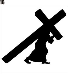 a black and white silhouette of a person carrying a cross