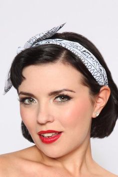 4 in 1 Headband - Classic White – Lil' Lou Lou  Vintage Style Rockabilly Hair Accessories - made in the USA! White Headband With Bow Tie, White Bow Tie Headband, Adjustable White Bow Tie Headband, Adjustable Butterfly Knot Headband, Adjustable White Bandana With Matching Headband, Adjustable Retro Bandana Headband, Lazy Day Hairstyles, Day Hairstyles, Rockabilly Hair