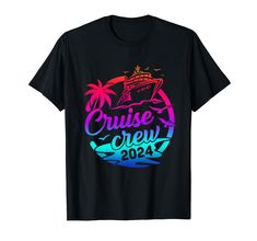 a cruise crew shirt with the words cruise crew in rainbow colors on it's chest