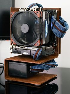 a computer case sitting on top of a desk