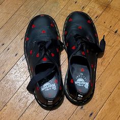 Pair Of Airware Doc Martin's Account. Collaboration With Lazyoaf Brand New Size 6. Leather Only Worn Once Doc Marten Shoes, Shoes For School, Heart Shoes, Funky Shoes, Dr Martens Black, Lazy Oaf, Walking Boots, Gorgeous Shoes, Red Hearts