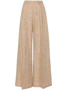 Wide-leg trousers from Forte Forte in fluid linen, cotton and gold lurex blend fabric. Elegant Gold Wide Leg Pants, Elegant Gold Trousers, Gold Wide Leg Bottoms For Workwear, Gold High-waisted Pants For Workwear, Chic Gold Pants For Workwear, Gold High-waisted Pants For Work, Gold Trousers For Work, Elegant Gold Wide-leg Pants, Gold Straight Pants For Workwear