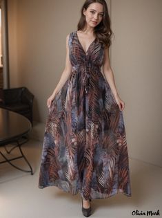 Olivia Mark - Floral Print Open Back Strappy Maxi Dress Vintage Floral Print Dress, Tied Dress, Terry Cloth Dress, Stylish Gown, Midi Dress Elegant, Strappy Maxi Dress, Maxi Dresses Fall, Spaghetti Strap Maxi Dress, Bodycon Dress With Sleeves