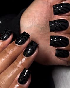 Blk Nails Art Designs, Black Full Set Nails Acrylics, Short Rockstar Nails, Sold Color Nails, Shorties Nails, Nail Designs Ideas, Girl Nails, Drip Nails