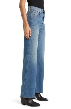 Raw hems and deep fading refresh the retro-inspired style of wide-leg jeans handcrafted in Los Angeles from Italian stretch denim. 32" inseam; 21" leg opening; 12 1/2" front rise; 15 1/2" back rise (size 29) 98% cotton, 2% elastane Machine wash, tumble dry Made in the USA of imported fabric Faded Wide Leg Washed Flare Jeans, Retro Wide-leg Bottoms With Frayed Hem, Retro Wide Leg Bottoms With Frayed Hem, Faded Wide Leg Rigid Denim Bottoms, Retro Wide Leg Flare Jeans In Rigid Denim, Faded Relaxed Fit Wide Leg Flare Jeans, Faded Wide Leg Relaxed Fit Flare Jeans, Faded Relaxed Fit Full Length Flare Jeans, Faded Wide Leg Flare Jeans With Relaxed Fit