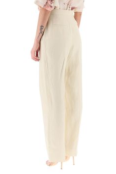 72% Viscose, 28% Linen Elegant Beige Silk Pants, Beige Silk Wide-leg Pants, Chic Silk Straight Dress Pants, Spring Silk Straight Leg Pants, Spring Silk Straight-leg Pants, Chic Silk Straight Leg Bottoms, Chic Silk Wide-leg Bottoms, Spring Silk Wide-leg Pants, Beige Silk Wide Leg Bottoms