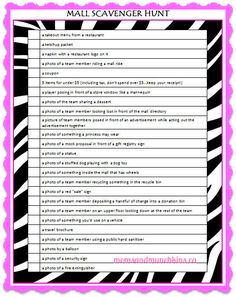 a printable mail scavenger hunt with zebra stripes and pink trimmings