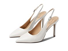 Sam Edelman Hazel Sling - Women's Shoes : White : Sam Edelman Hazel Sling Pumps come with a pointed-toe design that accentuates the casual look. Leather upper. Buckle strap with slingback closure. Pointed-toe design. Stiletto heels. Slip-on style. Signature brand detailing. Rubber outsole. Imported. Measurements: Heel Height: 4 in Weight: 8 oz Product measurements were taken using size 8.5, width M. Please note that measurements may vary by size. Weight of footwear is based on a single item, not