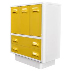 a white and yellow cabinet with two drawers