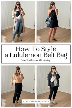 How To Wear a Lululemon Belt Bag + 8 Chic Ways To Style It Grey Lululemon Belt Bag, Lululemon Cross Body Bag Outfit, How To Style A Belt Bag, Styling Lululemon Belt Bag, How To Wear A Sling Bag, How To Wear Lululemon Belt Bag, How To Wear Crossbody Bag, Lululemon Travel Outfit, Lulu Lemon Belt Bag Outfit