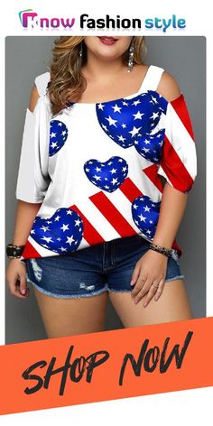 White Blue Red American Flag Stars Print Half Sleeve Off The Shoulder Plus Size Loose Tops Cheap Red Top With American Flag Print, Patriotic Long Sleeve Tops For Summer, American Flag Print Long Sleeve Top For Summer, Multicolor American Flag Tops For Summer, Patriotic Red Top With American Flag, Multicolor Flag Print Tops For Memorial Day, Multicolor Flag Print Top For Memorial Day, Red American Flag Print Top For Labor Day, Multicolor American Flag Print Top For Memorial Day