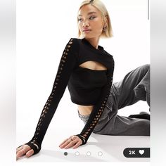 Product Details Usa Size 4, Uk 8, Eu 36 Top By Asos Design Waist-Up Dressing Crew Neck Long Sleeves Cut-Out Details Cropped Length Slim Fit Product Code: 132548150 Https://Www.Asos.Com/Us/Asos-Design/Asos-Design-Cut-Out-Top-With-Macrame-Sleeves-In-Black/Prd/205263112?Af_sub1=35719&Mid=35719&Ranmid=35719&Pubref=Z1kl9yrnyf4&Af_adset_id=35719&Af_sub_siteid=Z1kl9yrnyf4-3kmpdhg7er31pcn9kioa0g&Siteid=Z1kl9yrnyf4-3kmpdhg7er31pcn9kioa0g&Pid=Rakuten_int&Is_retargeting=True&Ransiteid=Z1kl9yrnyf4-3kmpdhg7er31pcn9kioa0g&Af_click_lookback=30d&Utm_content=10&Utm_source=Ran&Affid=2135&Utm_medium=Affiliate&Channelref=Affiliate&Link=10&Source=Linkshare&Publisher=Modesens&Affid=26431&Utm_campaign=Modesens& Trendy Fitted Hollow Out Top, Edgy Hollow Out Top For Night Out, Black Stretch Crop Top With Hollow Details, Trendy Black Hollow Out Crop Top, Black Stretch Tops With Hollow Out Details, Stretch Black Tops With Hollow Out Detail, Black Stretch Hollow Out Tops, Black Stretch Hollow-out Tops, Black Hollow Out Stretch Tops