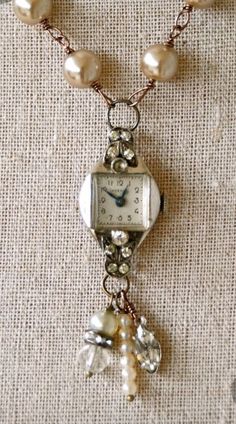 Old Jewelry Crafts, Vintage Crystal Chandelier, Vintage Assemblage Jewelry, Vintage Jewelry Ideas, Vintage Jewelry Repurposed, Antique Watch, Junk Jewelry, Vintage Jewelry Crafts, Vintage Jewelry Art