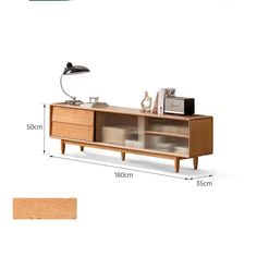 the sideboard is shown with measurements for it and has an open shelf on one side