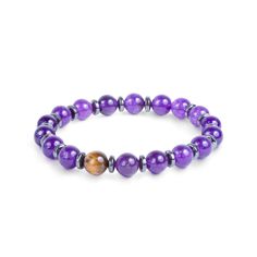 Handcrafted on a tension tested stretch cord with authentic Amethyst and Tiger's Eye gemstones. Classic Bracelets, Tigers Eye Gemstone, Gorgeous Bracelet, Tiger's Eye, Bracelet Stack, Gemstone Bracelet, Bead Crafts, Tiger Eye, Citrine