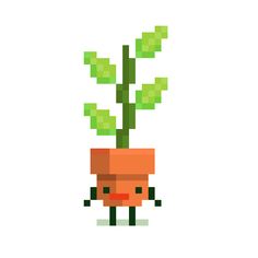 a pixel art plant with green leaves in a pot