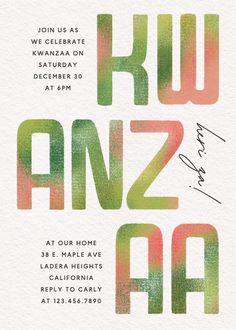 a poster with the words kuw anz aa in green and red ink on it