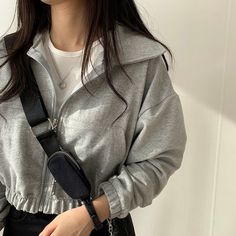 Vintage Solid Color Crop Zip Up Jacket Women Kpop, Fall Outfits Korean, Crop Top Jacket, Casual Knitwear, Fashion Oversized, Cropped Zip Up, Zippered Cardigan, Female Style, Long Midi Dress