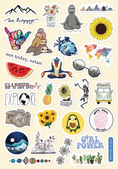 various stickers are shown on a white background